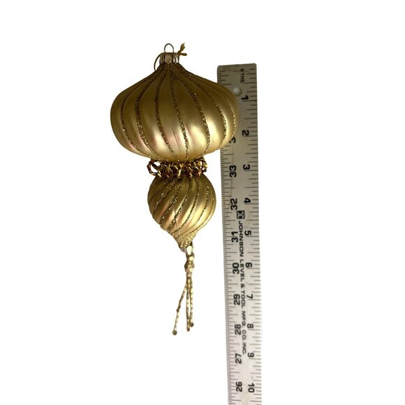 Elegant Gold Swirl Christmas Ornament With Beaded Tassel - Picture 3 of 3